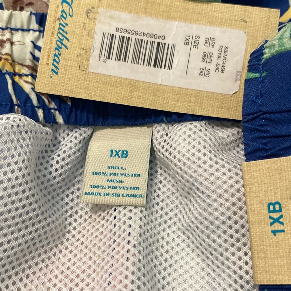 Caribbean Swim Trunks Mens 1XB Blue Tropical‎ Parrot Print Beach Cruise Pool NWT